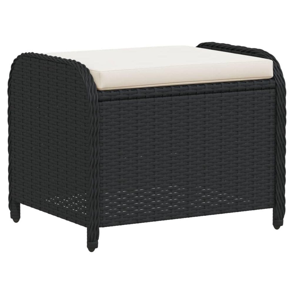 Banqueta de pátio VidaXL Black Poly Rattan Ottoman com almofada