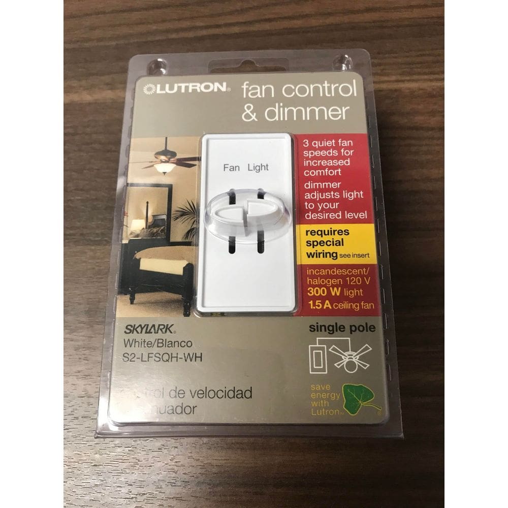 Ventilador deslizante duplo Lutron S2-LFSQH-WH e controle de luz 120V
