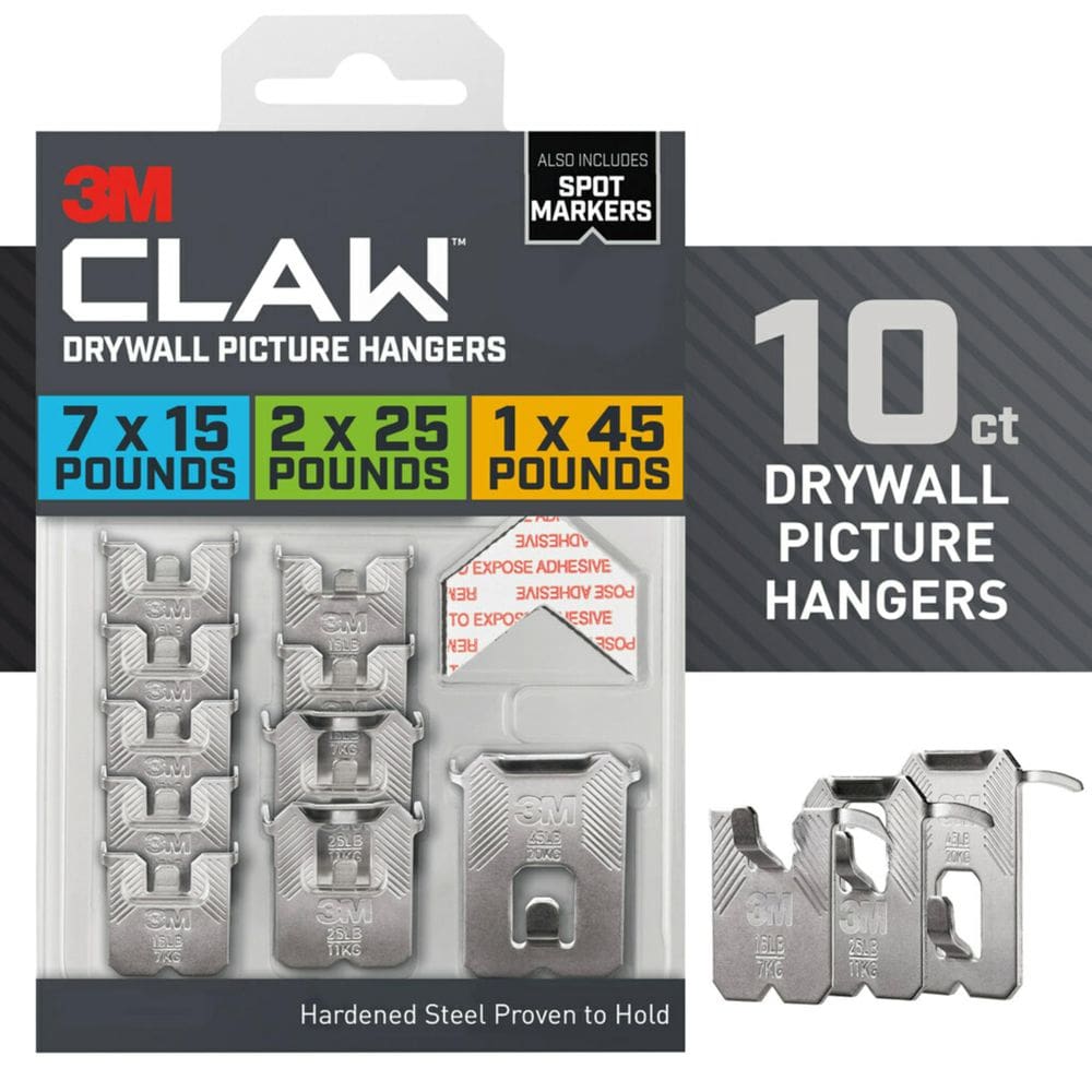 Cabide para fotos de drywall 3M CLAW Silver com marcadores de pontos, 10 unidades