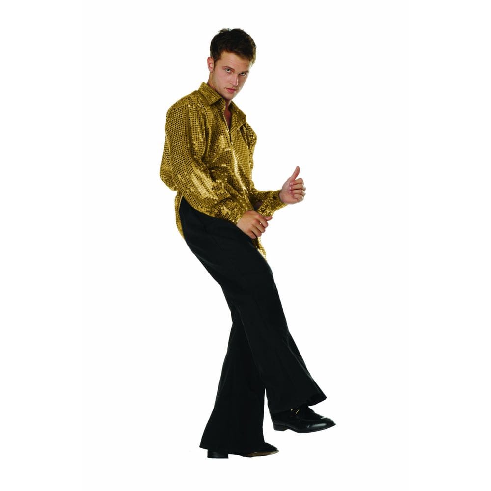 Camisa RG Costumes Disco Inferno para homens tamanho L dourada