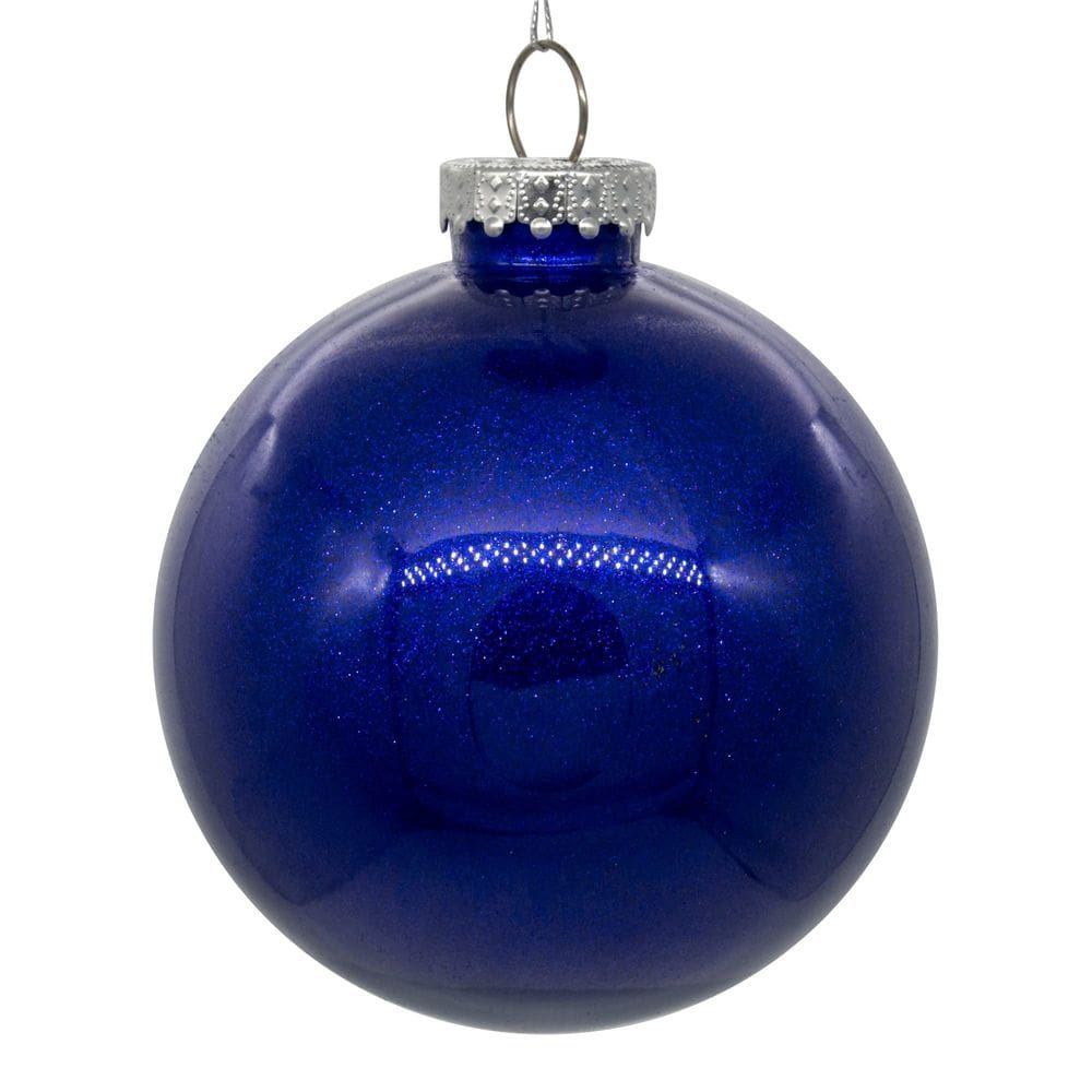 Enfeite de Natal Vickerman de 6” Clear Ball com glitter azul, 4 peças