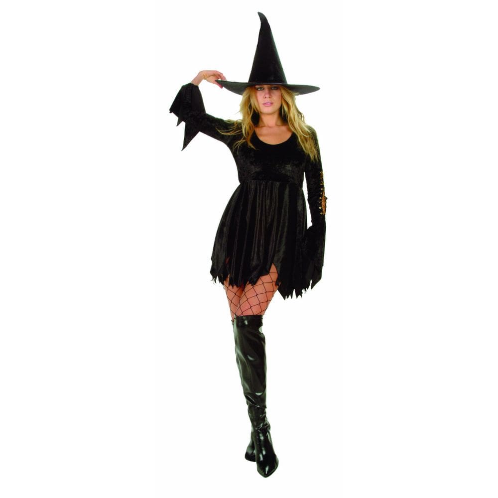 Fantasia RG Costumes Sexy Witch Velvet com chapéu para mulheres
