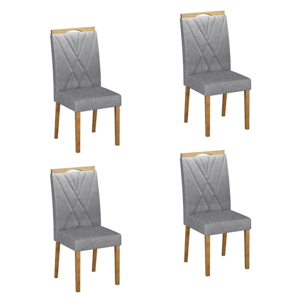 Conjunto 4 Cadeiras para Sala de Jantar Pés em Madeira Maciça Lara Prata