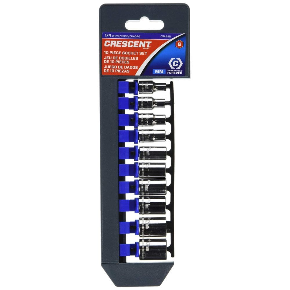 Conjunto de soquetes Crescent 10 unidades. 1/4” Drive Metric 6 pontos