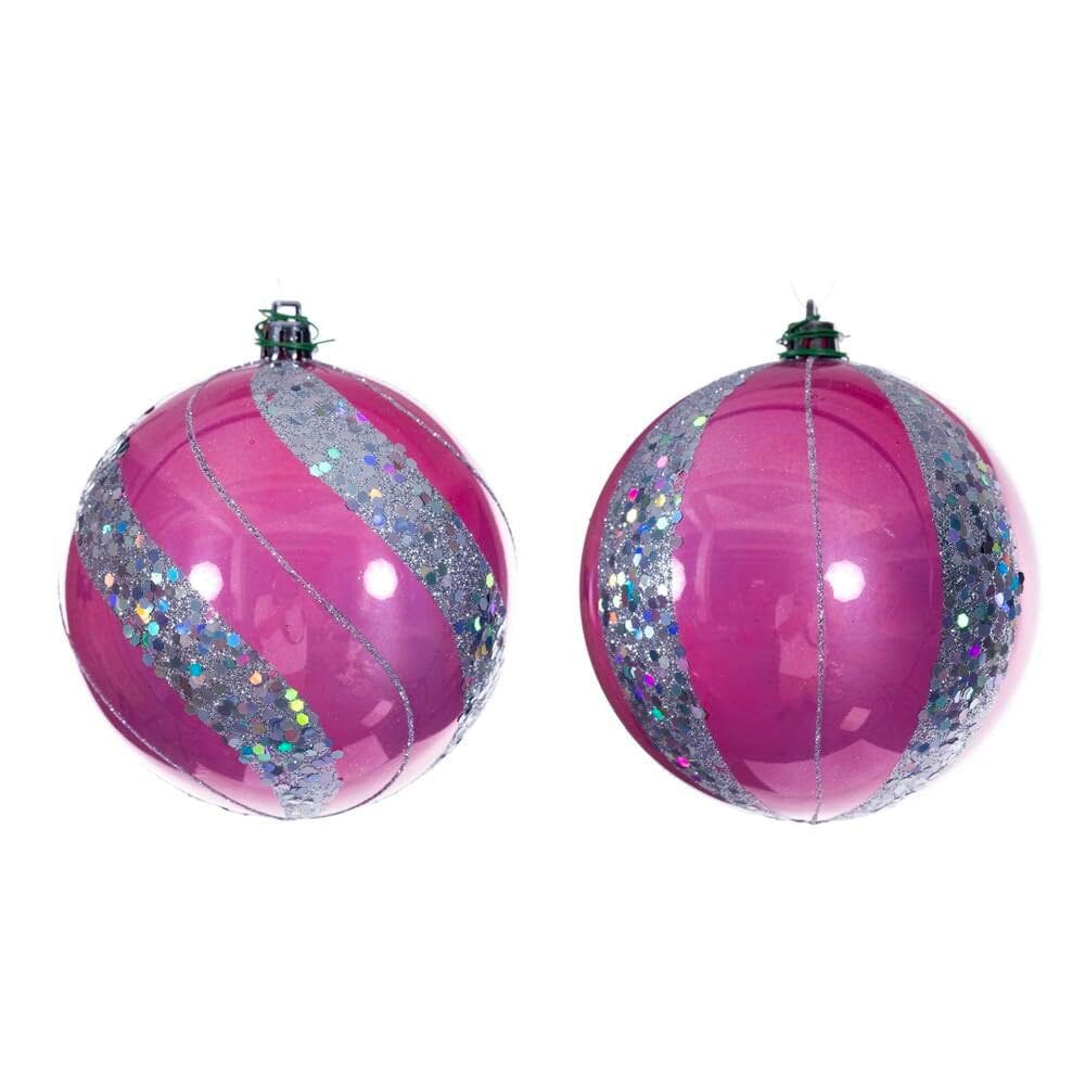 Enfeite pendurado Vickerman, 10 cm, lantejoulas rosa e pérola, pacote com 6