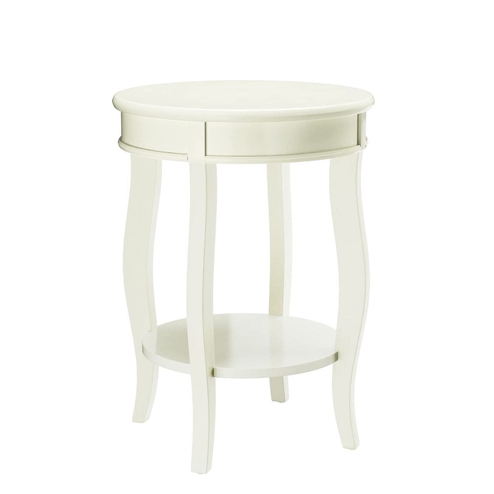 Mesa auxiliar redonda Acme Aberta de madera con estante color blanco antiguo
