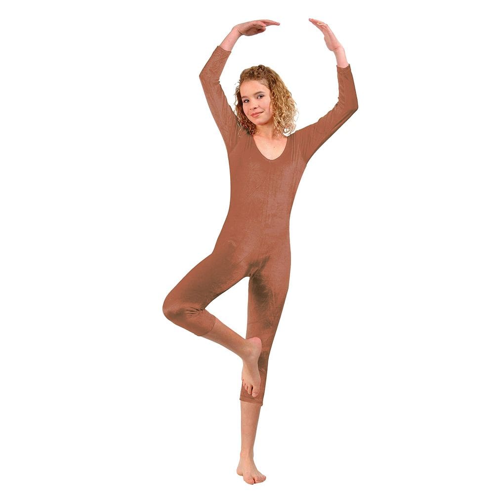 Traje feminino Unitard RG de veludo marrom tamanho P 5-6 anos
