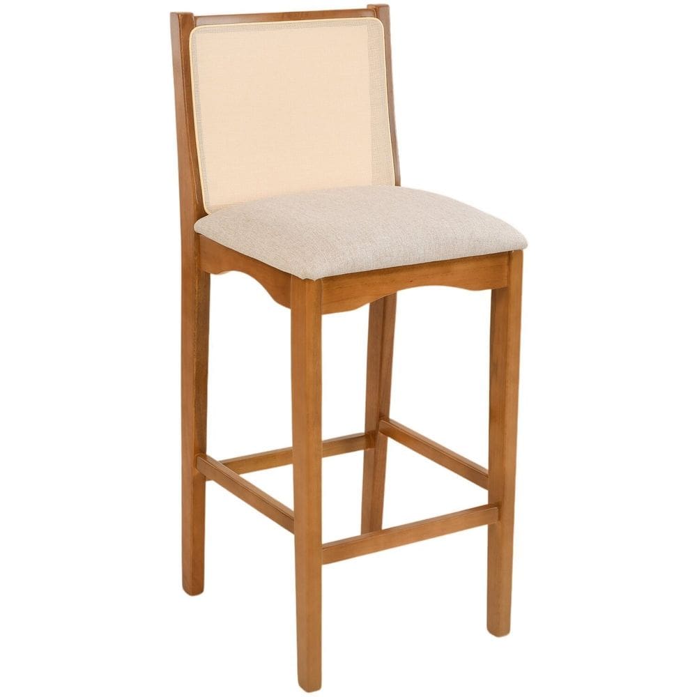 Banqueta Madeira Maciça Encosto Tela Sling Toscana Carvalho