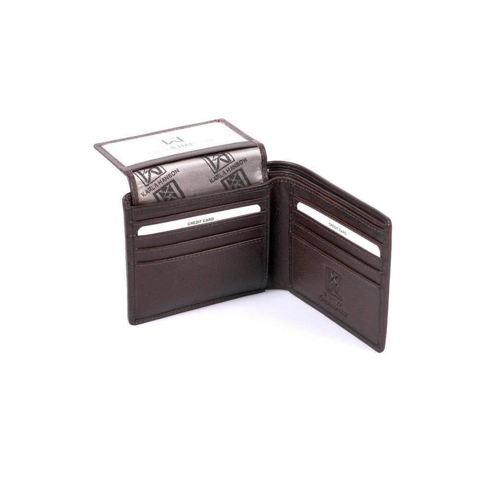 Carteira Karla Hanson masculina de couro com bloqueio de RFID, dobrável