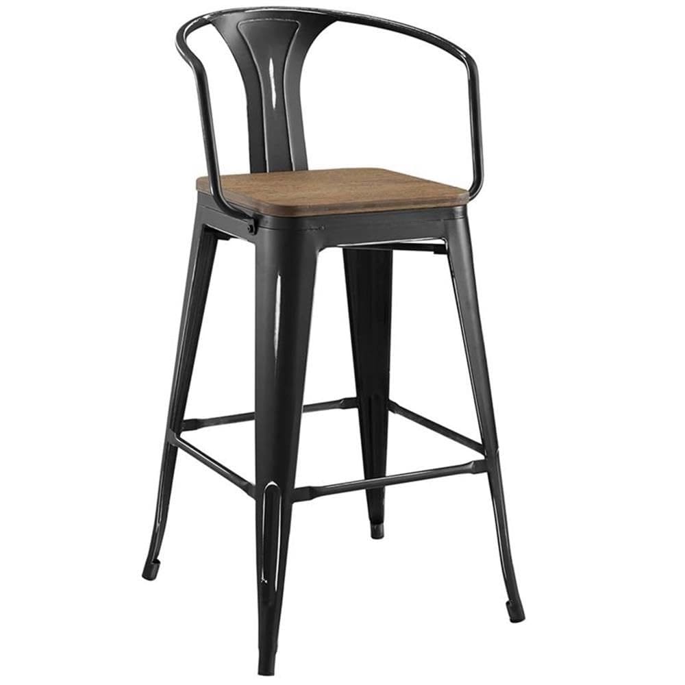 Banqueta de bar Bistro Modway Promenade Steel Bamboo Seat preta