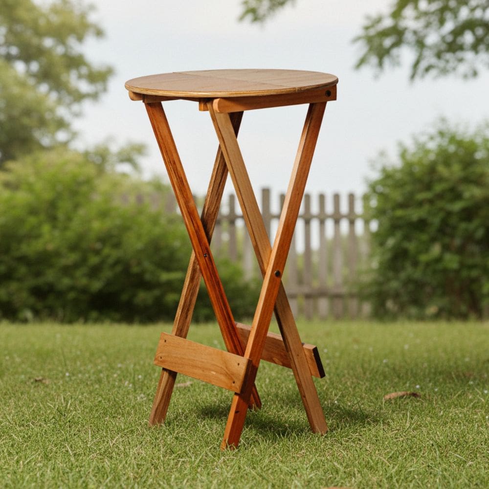 Mesa Bistrô Dobrável Redonda Verniz Marrom