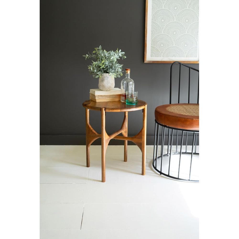 Mesa KALALOU NABA1004 Redonda de madeira de manga 51 cm H