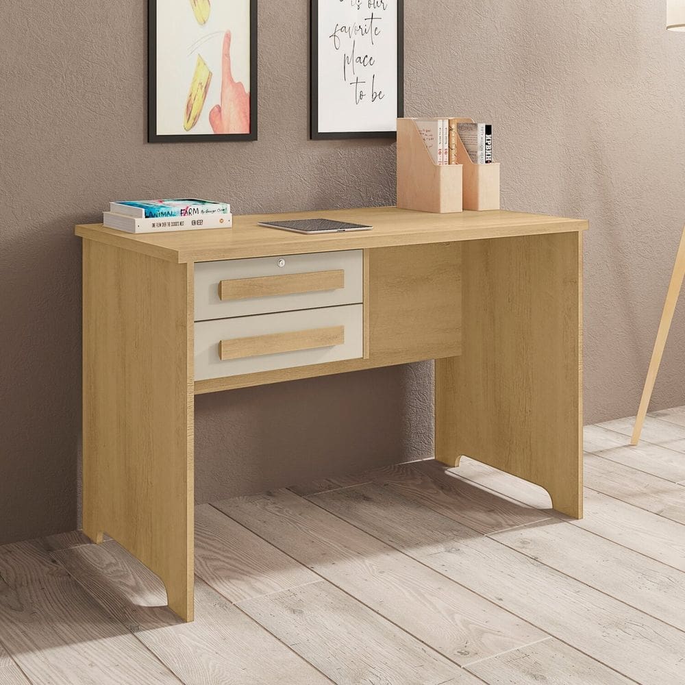 Escrivaninha 2 Gavetas com Chave Alemanha Cinamomo/Off White