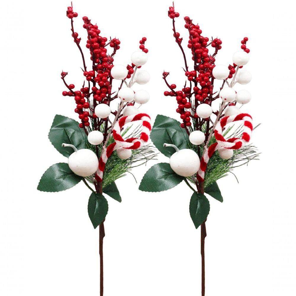 Kit 10 Arranjos Pick Berry Artificiais Enfeite Natalino 40cm