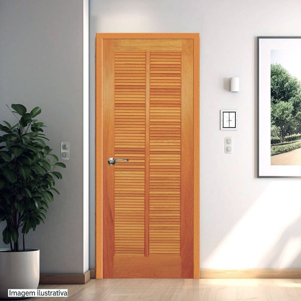 Porta de Madeira Maciça Tauari 210x80x3,3 Veneziana Jomadi Natural