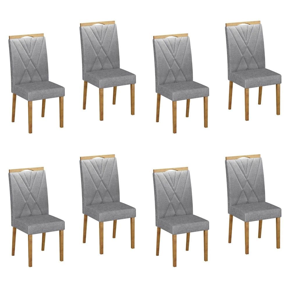 Conjunto 8 Cadeiras para Sala de Jantar Pés em Madeira Maciça Lara Prata/Freijó