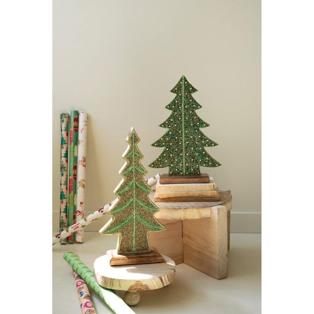 Conjunto de duas árvores de Natal de madeira frisada KALALOU