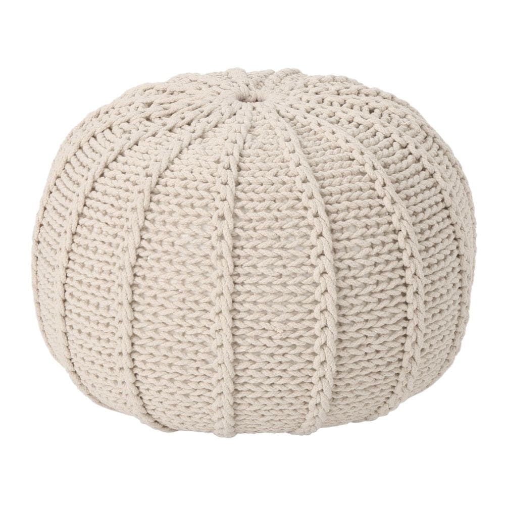 Pufe redondo de malha otomano Benzara, algodão bege, 51 cm