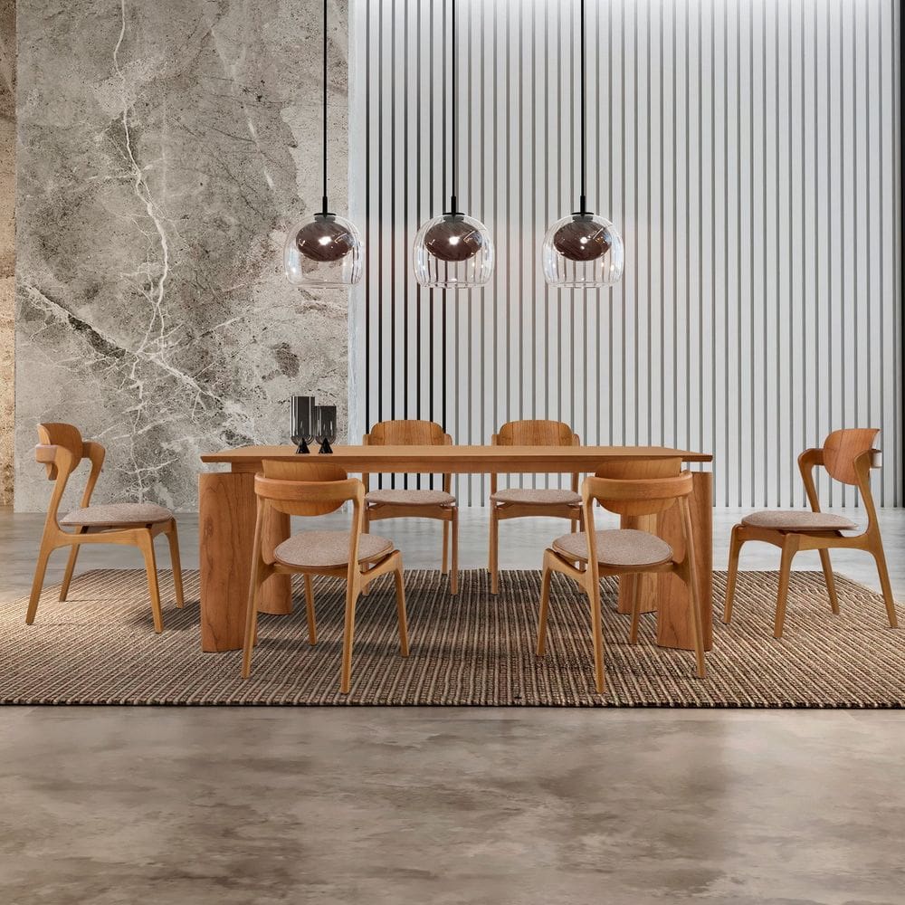 Mesa de Jantar Tokyo Tampo 180cm Madeira Laminado com 6 Cadeiras Celeste Gold Brisa / Cinamomo Imbuia