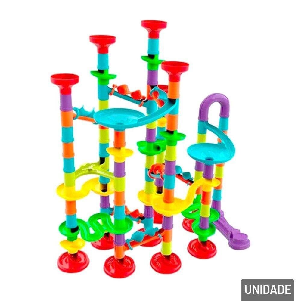 Pista de Montar 113 Peça Tubo Labirinto Marble Run - Tudo em Caixa