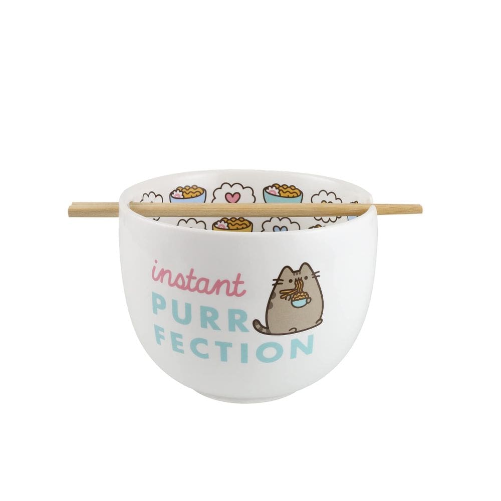 Conjunto de tigelas de macarrão Ramen Enesco Pusheen the Cat de 14 cm com pauzinhos