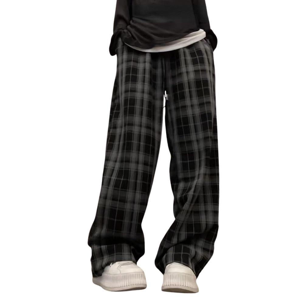 Calças GGOOB Grunge Lounge Vintage Goth Emo Plaid Grey para homens
