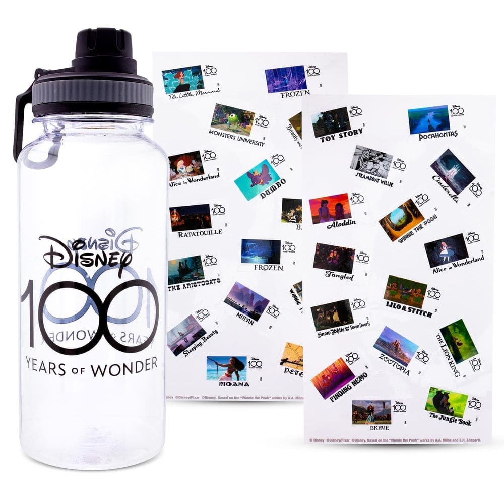 Jarra de água Disney 100 Years of Wonder 32 onças com adesivo