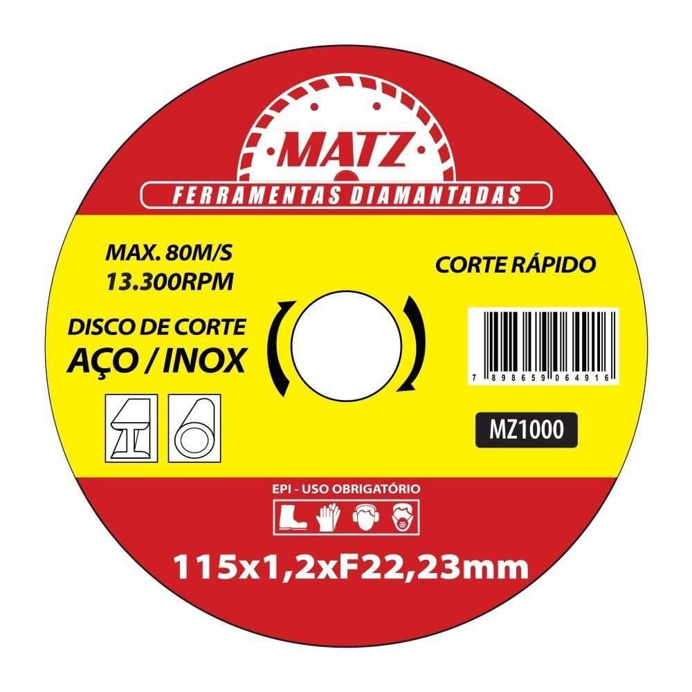 Disco Corte Rápido Aço Inox 22,23Mm X 115Mm Matz