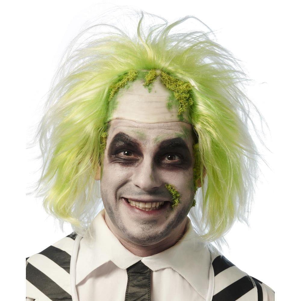 Peruca Costume Culture Trickster branca com verde neon e boné careca