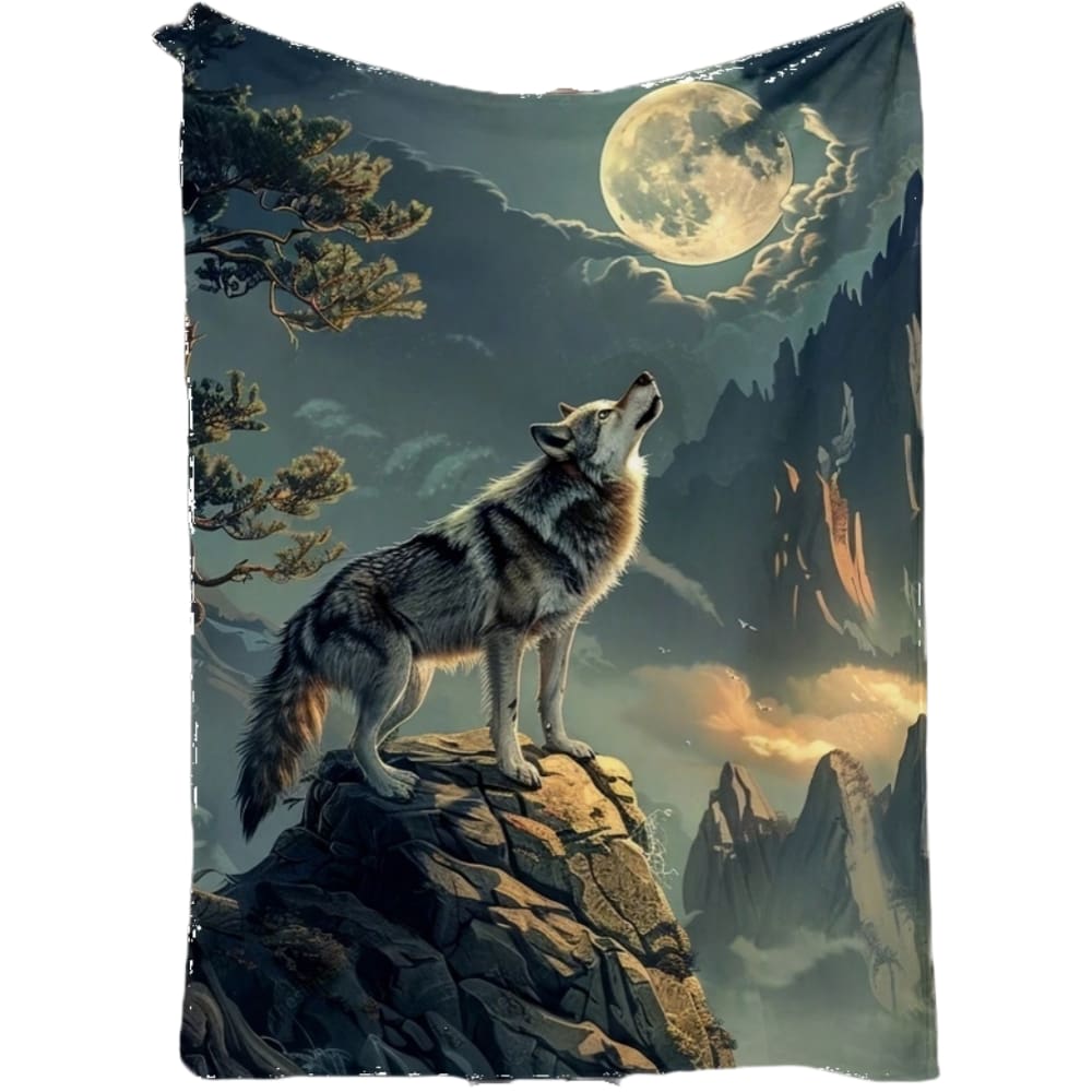 Cobertor SANMUU: flanela macia, noite escura, lua, floresta, lobo