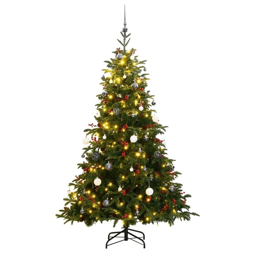 Árvore de Natal vidaXL com dobradiça artificial de 210 cm com LEDs e bolas