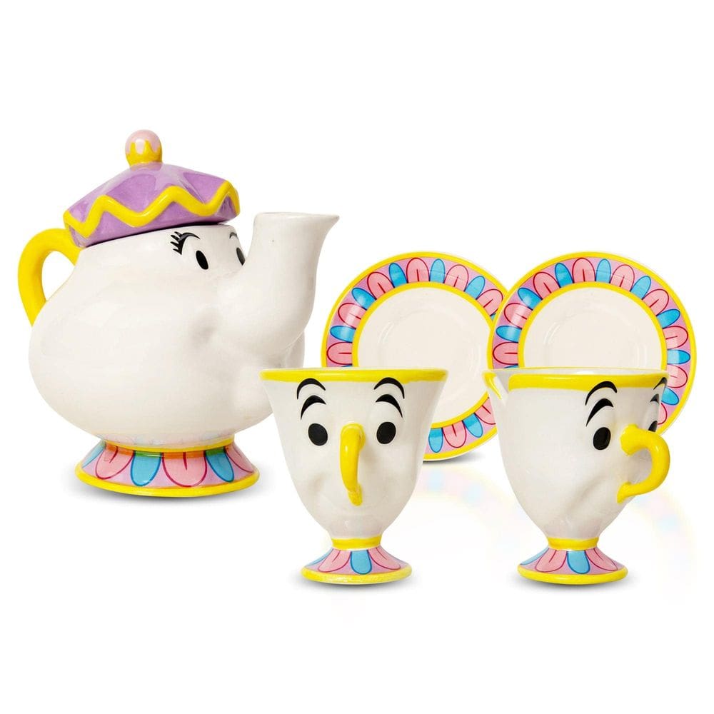 Conjunto de chá Ukonic Disney Beauty and the Beast Mrs. Potts com 2 xícaras de batatas fritas
