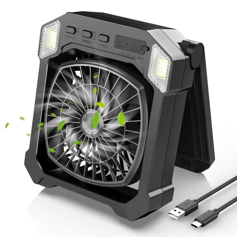 Ventilador de acampamento DESHIMAO alimentado por energia solar 10000mAh com luz verde