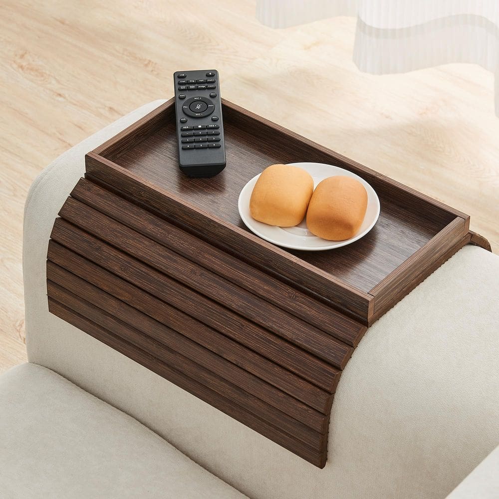 Bandeja de braço de sofá GEHE Bamboo Dobrável Braço de Mesa Suporte para copos
