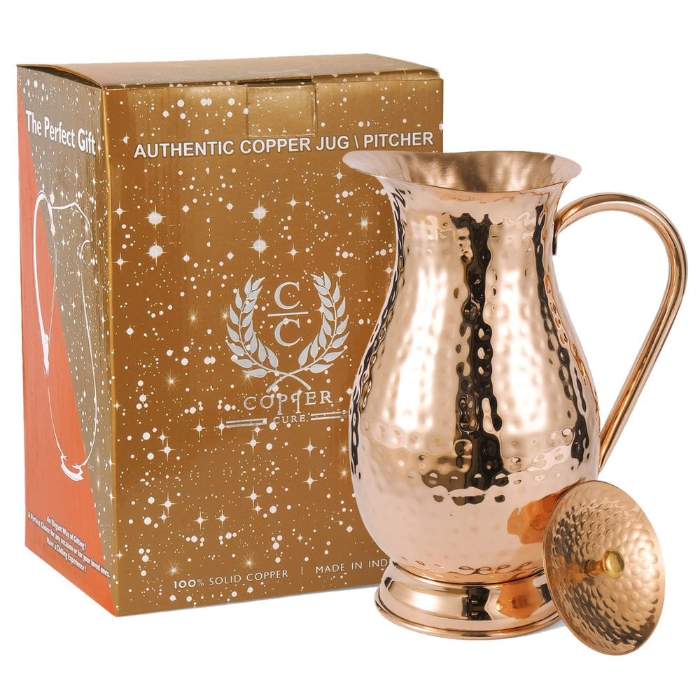 Jarro de cobre puro para cura de cobre com tampa, capacidade de 2.000 ml