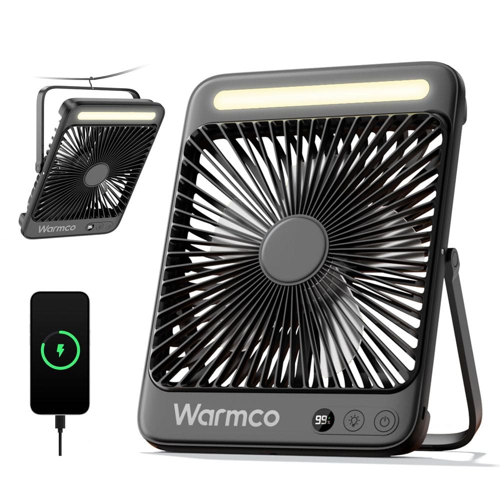 Ventilador de mesa de acampamento portátil Warmco 20000mAh com luz LED 20-48h