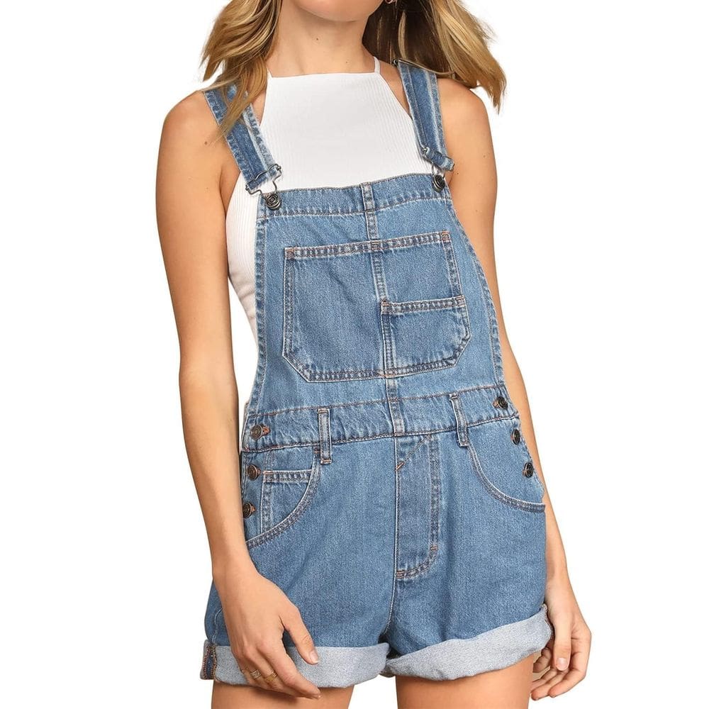 Shorts jeans com babador Talakeno para mulheres, azul escuro