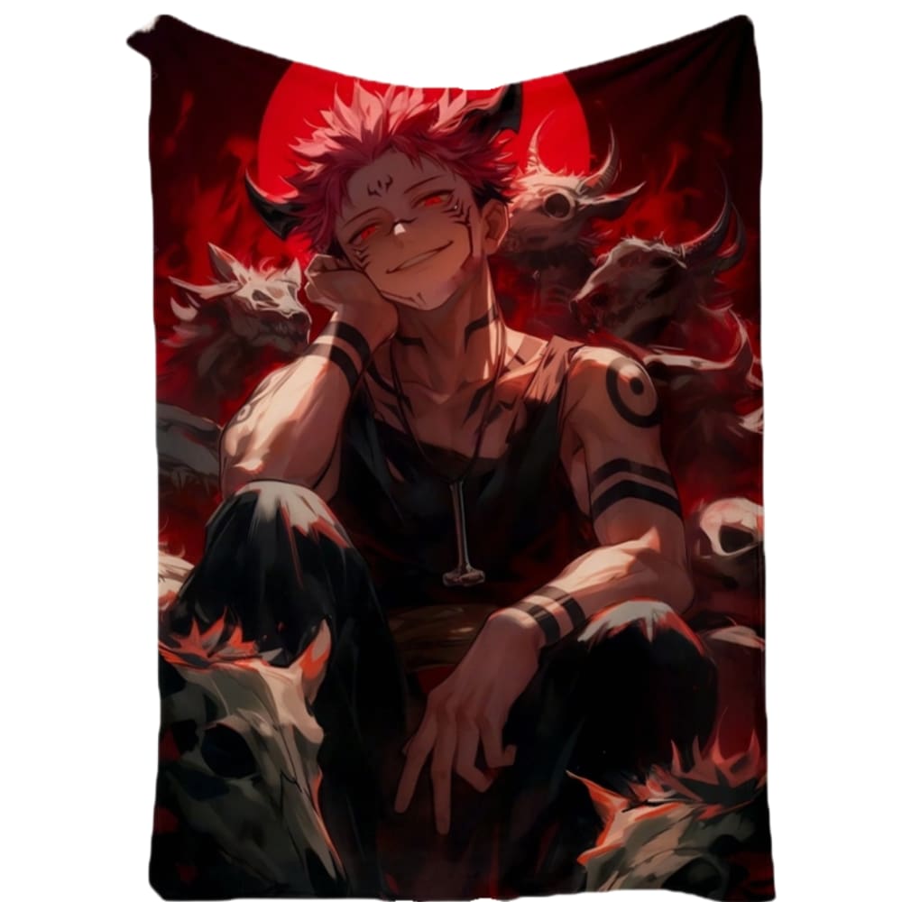 Cobertor SANMUU de flanela macia Jujutsu Kaisen com estampa de estilo escuro