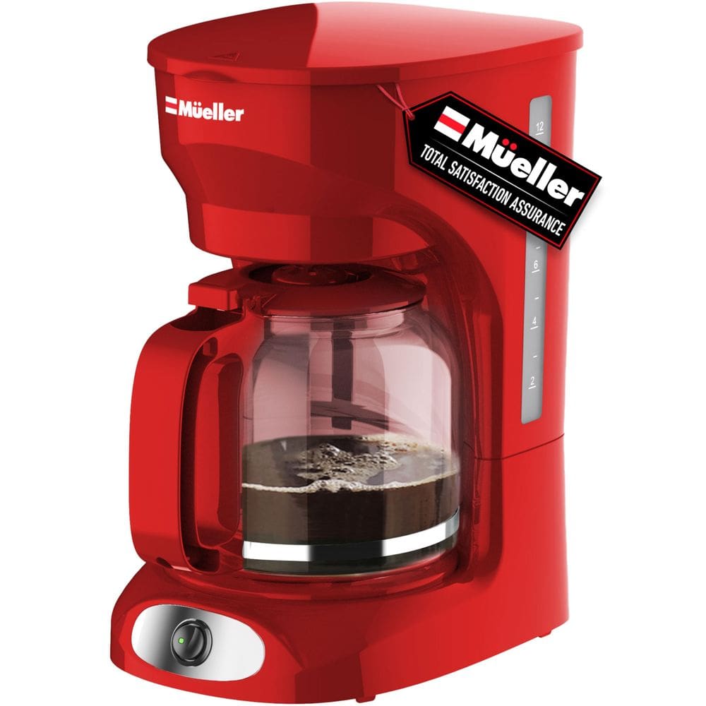 Cafeteira MÜELLERHOME 12 xícaras com jarra de borosilicato vermelha