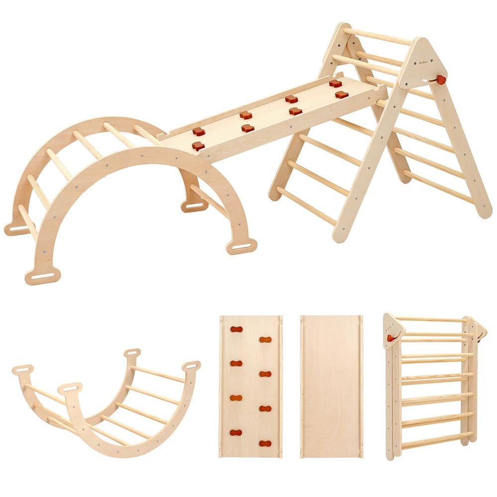 Conjunto de escalada de madeira PairPear Pikler Triangle 5 em 1 Kids