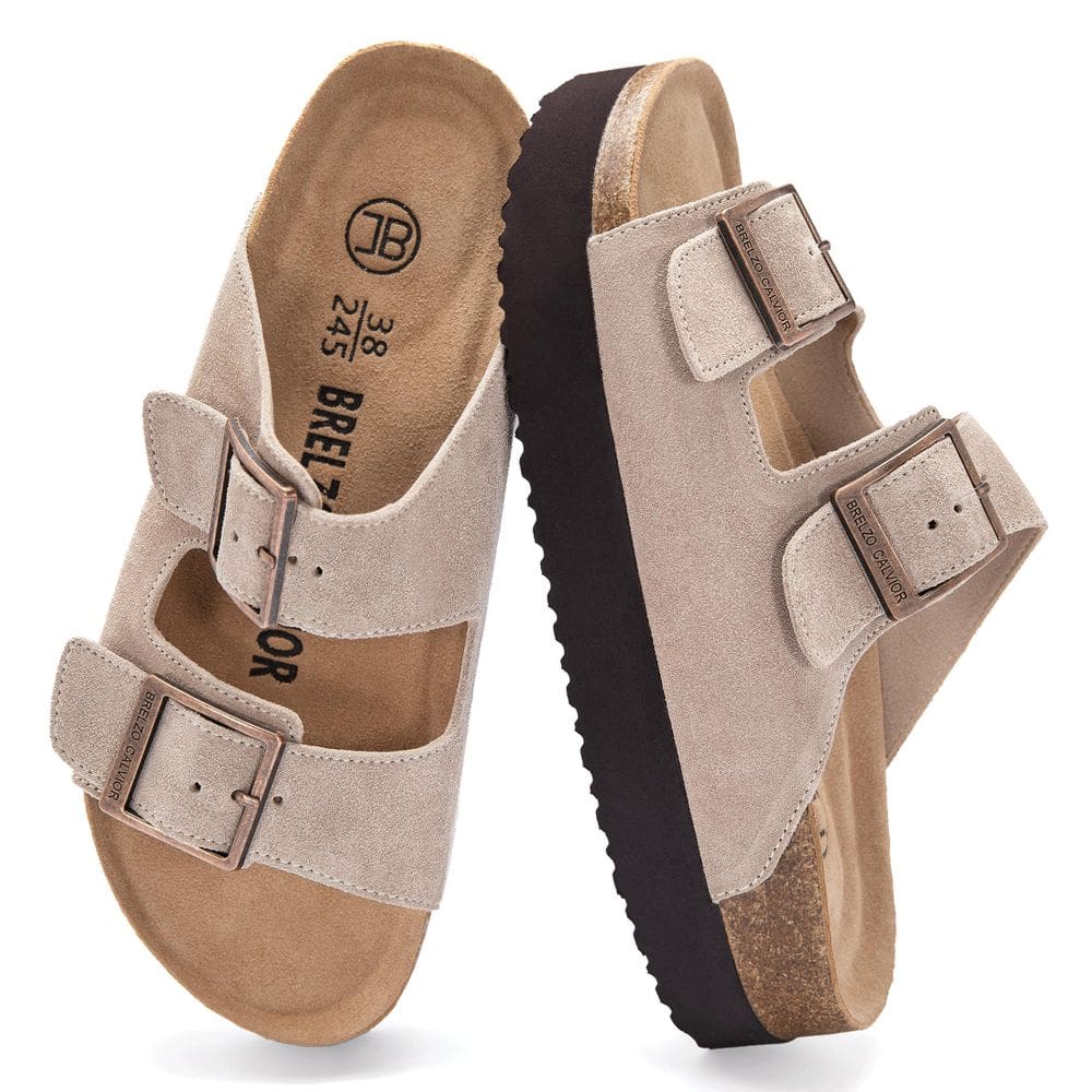 Sandálias plataforma de camurça feminina Brelzo Calvior com suporte em arco