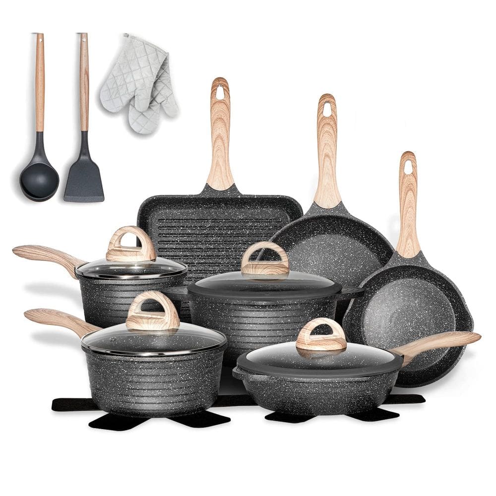 Conjunto de utensílios de cozinha JEETEE Panelas e frigideiras antiaderentes 20PCS Induction