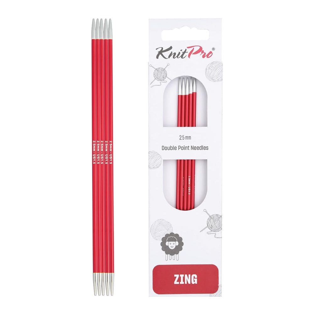 Agulhas de ponta dupla KnitPro Zing 6 (15 cm), tamanho americano 1,5