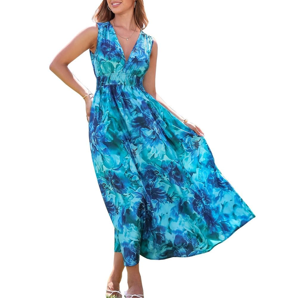 Vestido Flessibili 2025 de verão sem mangas com decote em V Beach Maxi