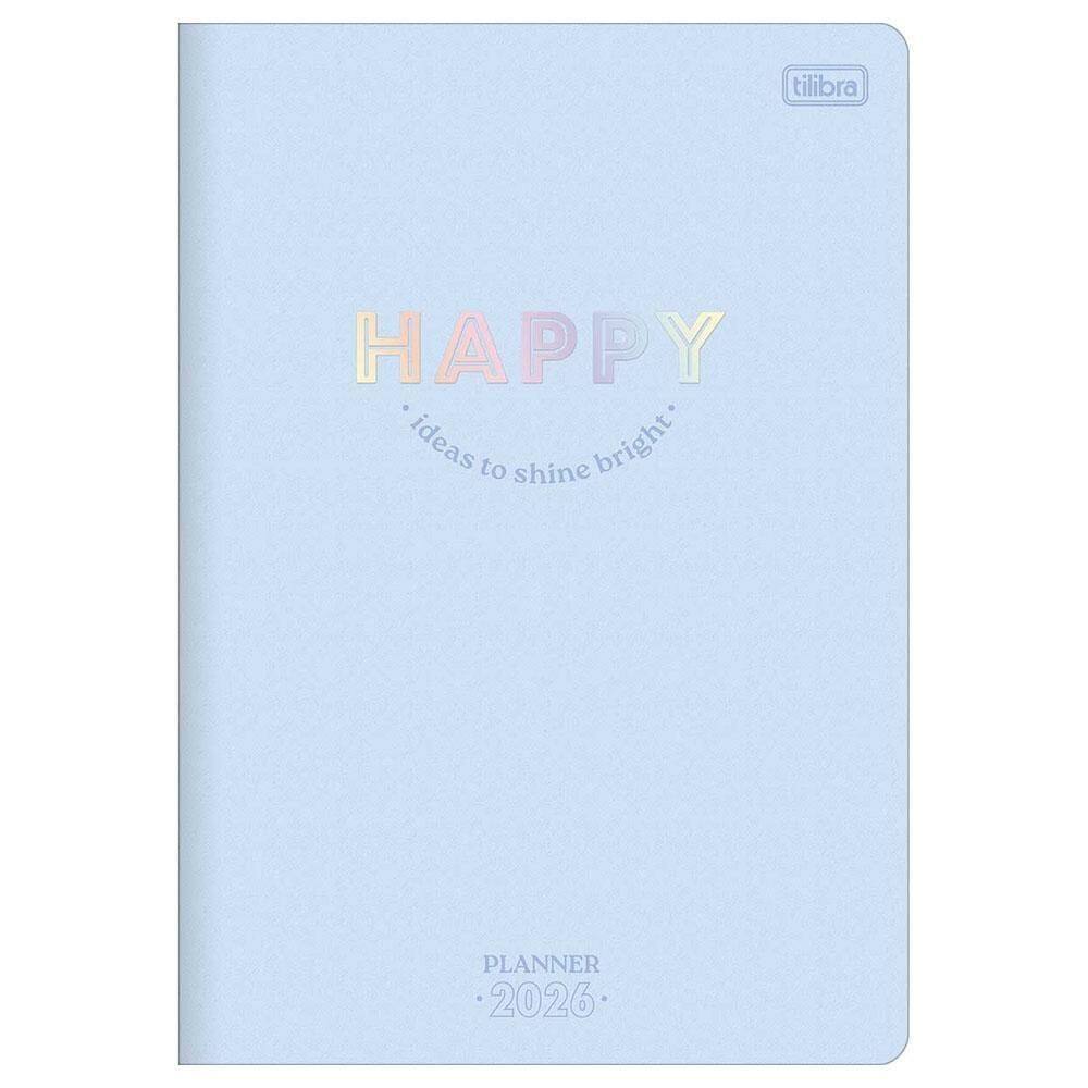Planner Mensal 2026 Grampeado M7 Happy Azul Pastel Tilibra