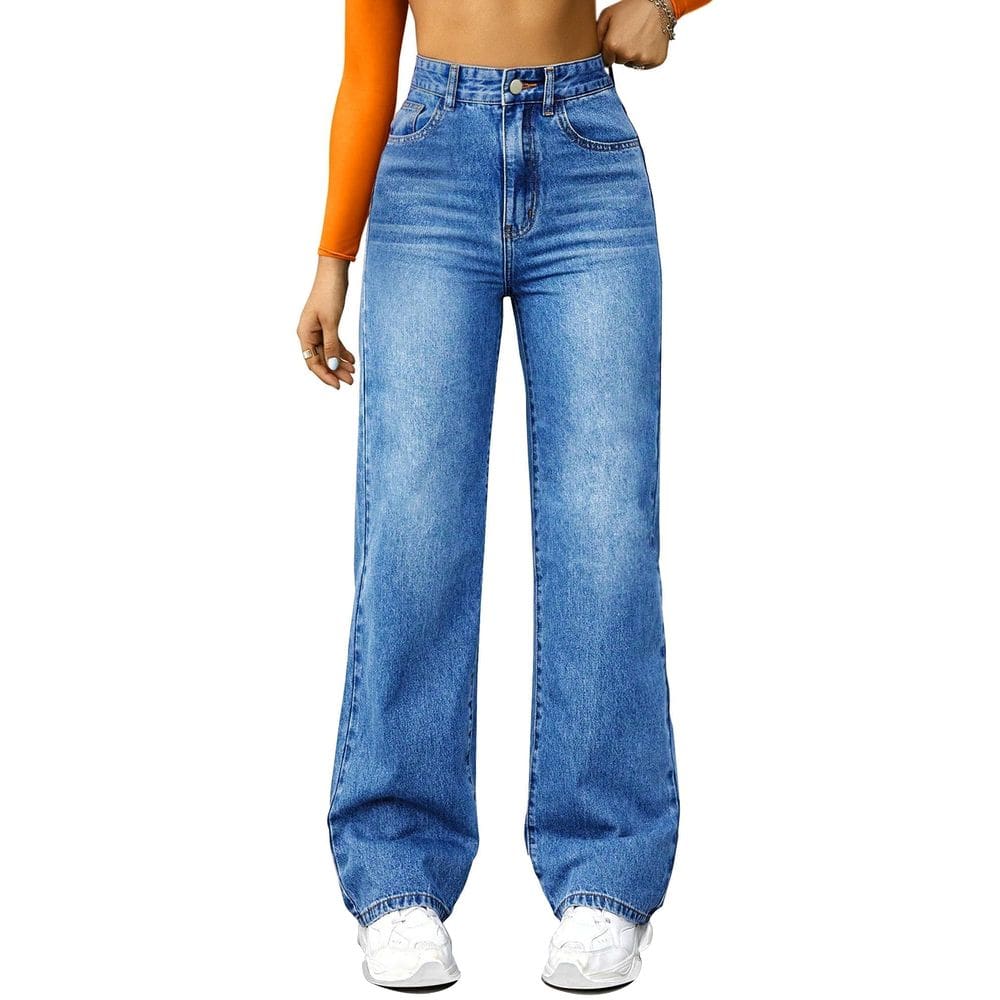 Jeans FUNUCA, perna reta, cintura alta, perna larga, para mulheres