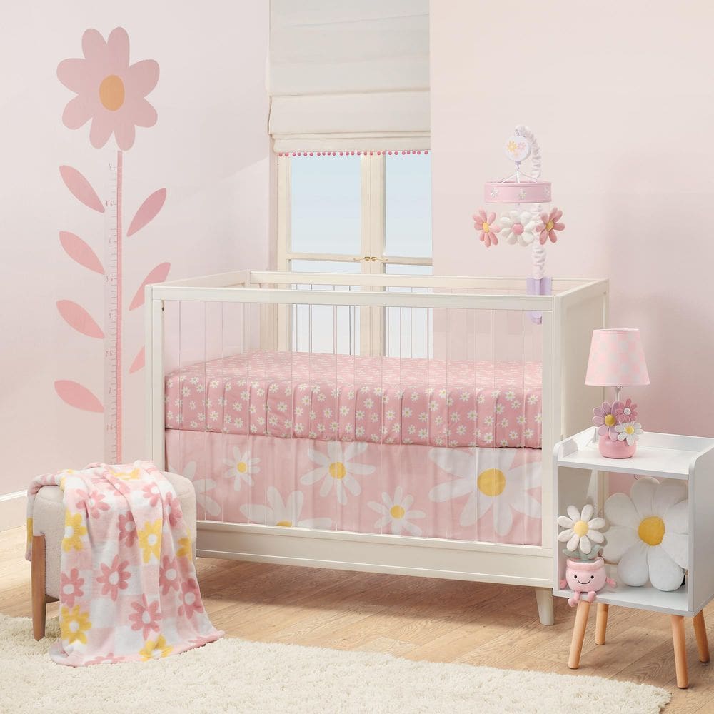 Conjunto de roupa de cama de berço Lambs & Ivy Daisy Dreams 3 peças rosa