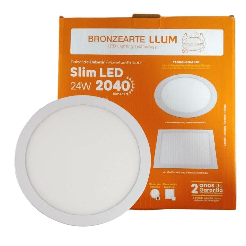 Painel Plafon De Embutir Slim Led Redondo 24W 2040Lm Bivolt