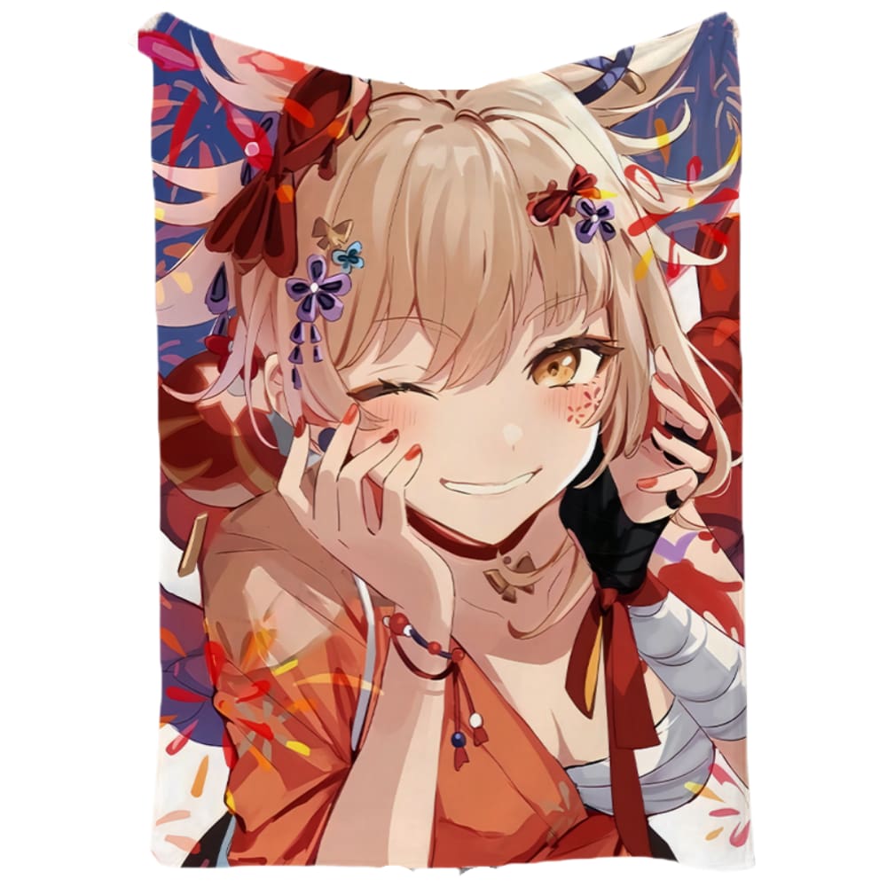 Cobertor SANMUU de flanela macia Genshin Impact Yoimiya print