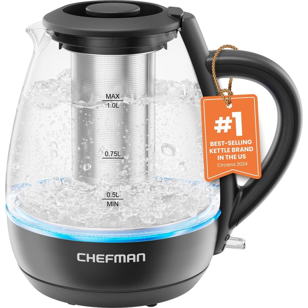 Chaleira elétrica Chefman 1L 1500W com infusor de chá em aço inoxidável